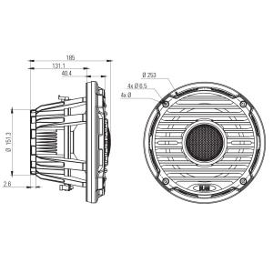 BLAM Wave 10 Black subwoofer sivuprofiili 132mm upotussyvyys

